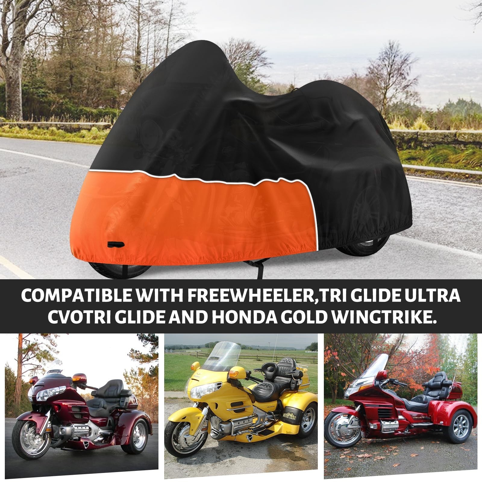 Trike Cover, Waterproof 3 Wheel Motorcycle Cover for Harley Davidson, Honda Gold