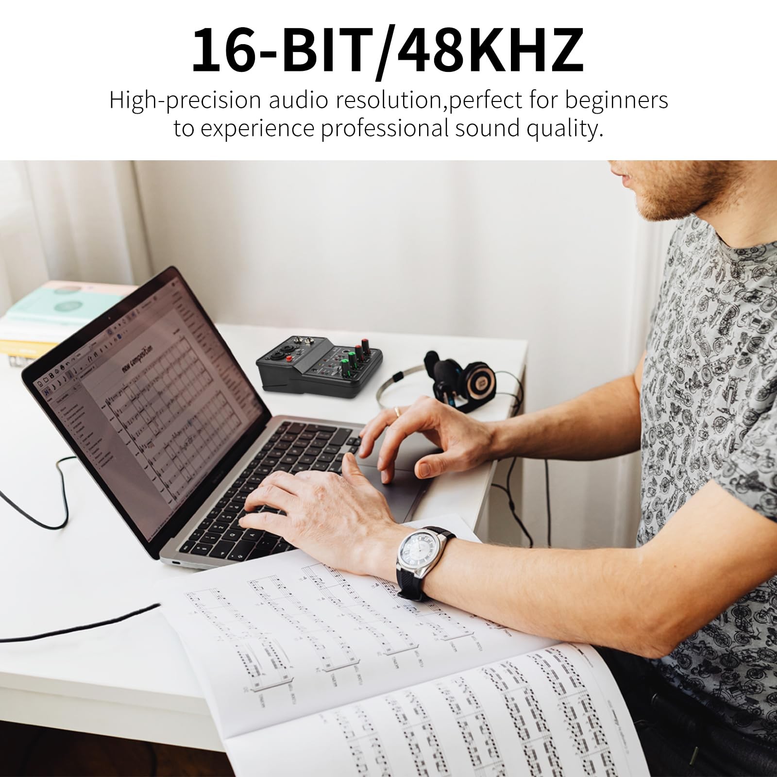 XTUGA USB Audio Interface+48V Phantom Power with 3.55m Microphone Jack,2i2 Audio