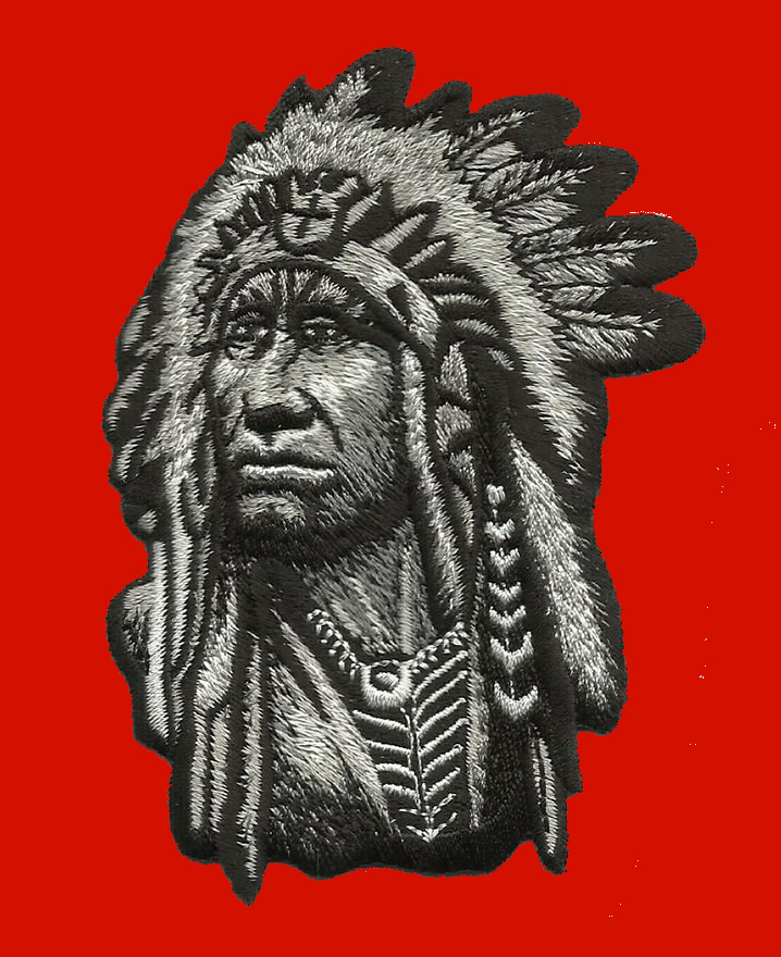 Indian Chief  embroidered Skull BIKER INDIAN CHIEF IRON ON 3.5 Inch PATCH