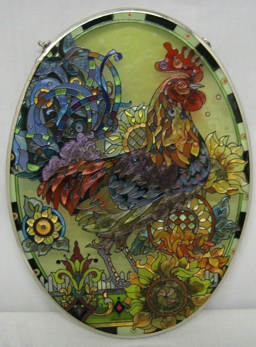 Amia Rooster Hand-Painted Glass Suncatcher 5-1/4" X 7" 42451