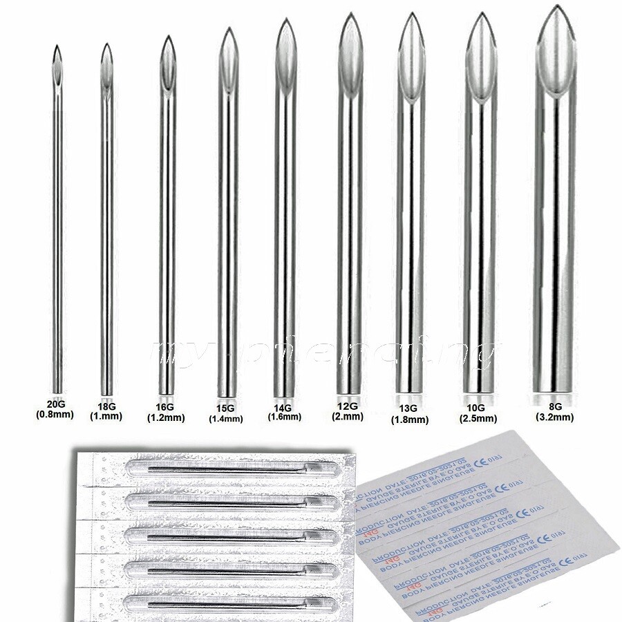 3pcs. Pre-Sterilized Disposable 316L Surgical Steel Body Piercing Needles