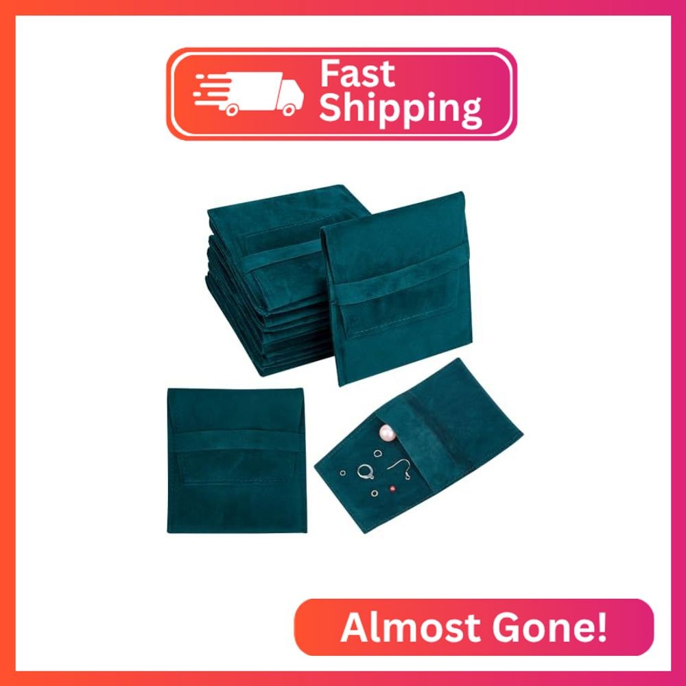NBEADS 24 Pcs Dark Green Microfiber Jewelry Pouch, Pocket Cosmetic Bag Velvet Je