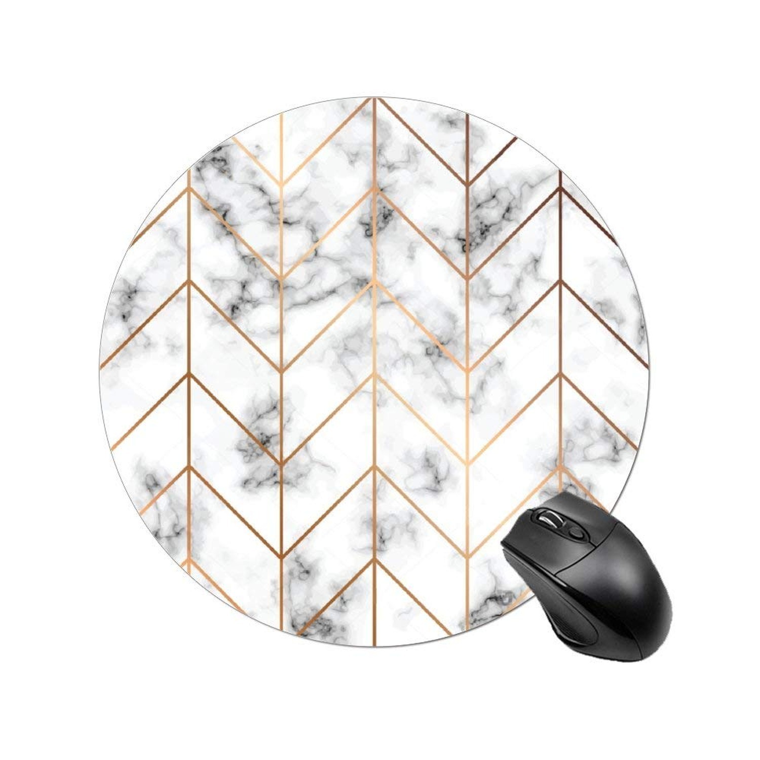 Black White Marble Stripe, Round Non-Slip Rubber, Office Accessories Desk Dec...