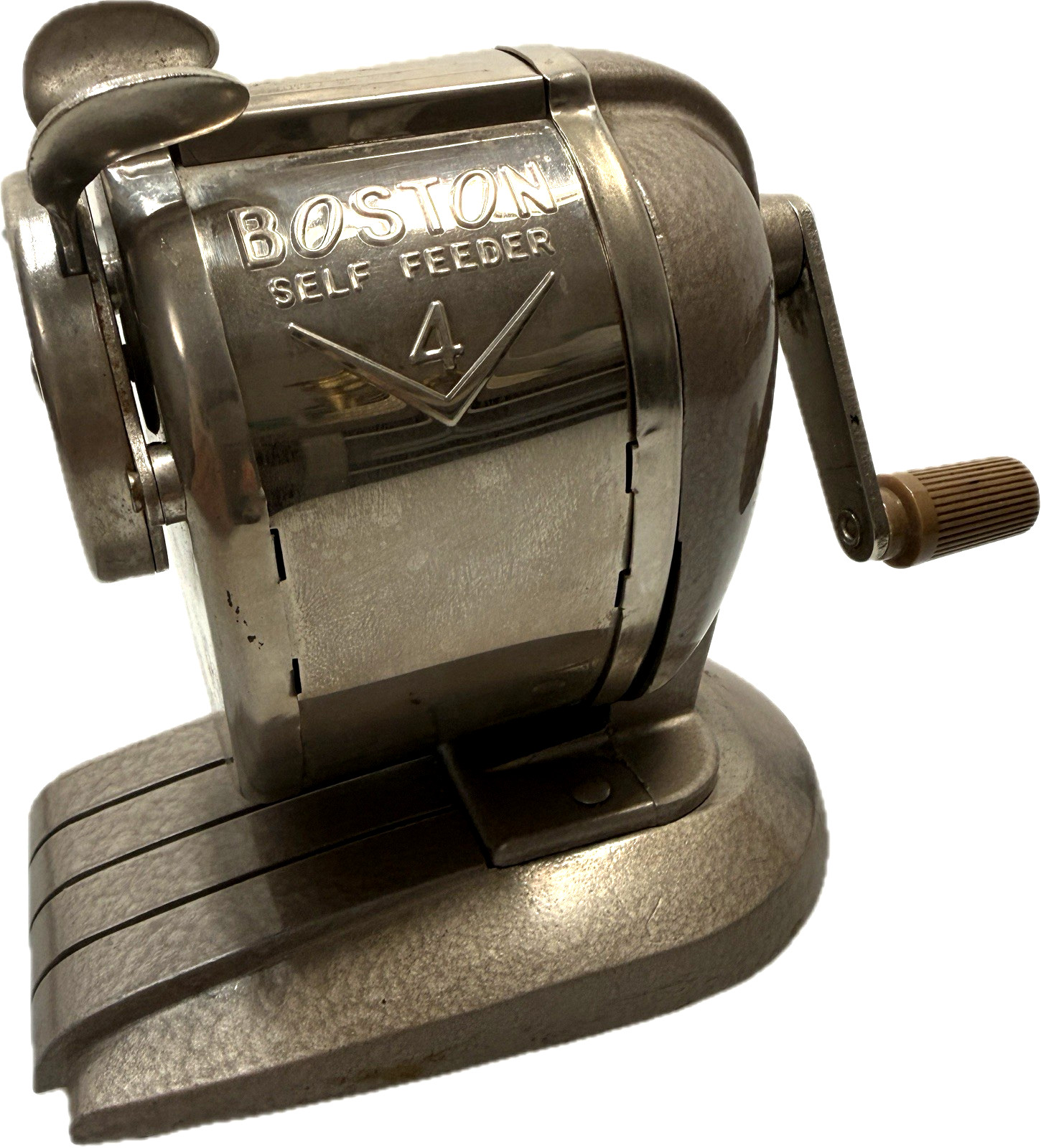 Vintage Boston Self Feeder 4 Manual Pencil Sharpener Made In USA Deco Lines Nice