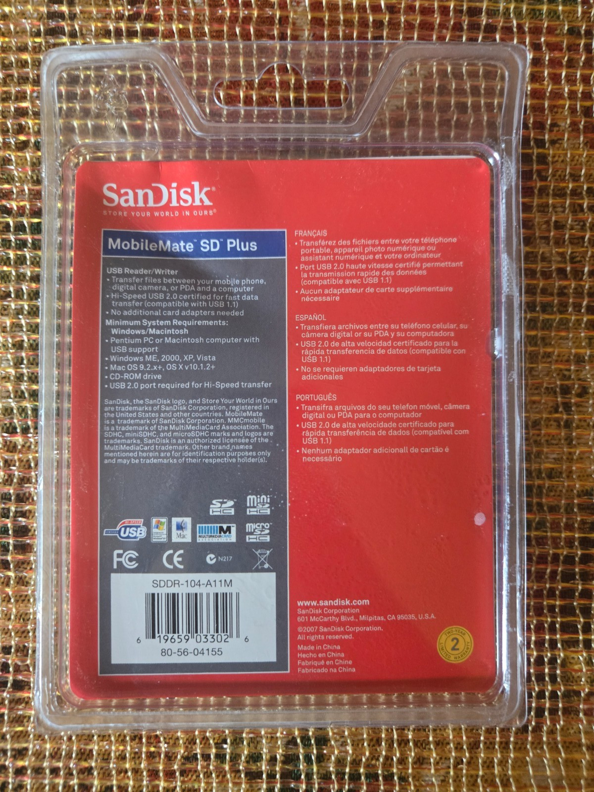 SanDisk MobileMate SD Plus Memory Card Reader (SDDR-104-A11M) NEW