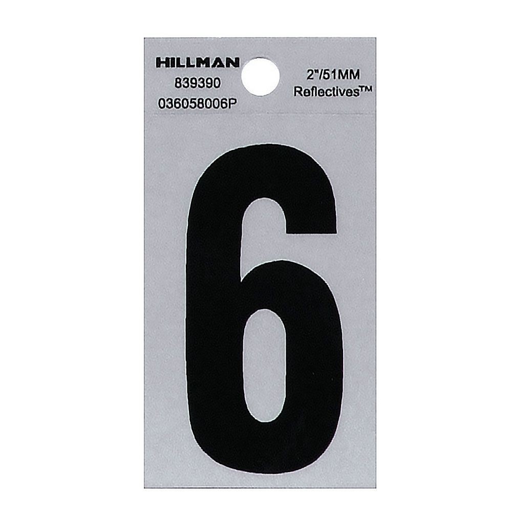 Hillman 839390 2-In. Adhesive Black & Silver House Number 6