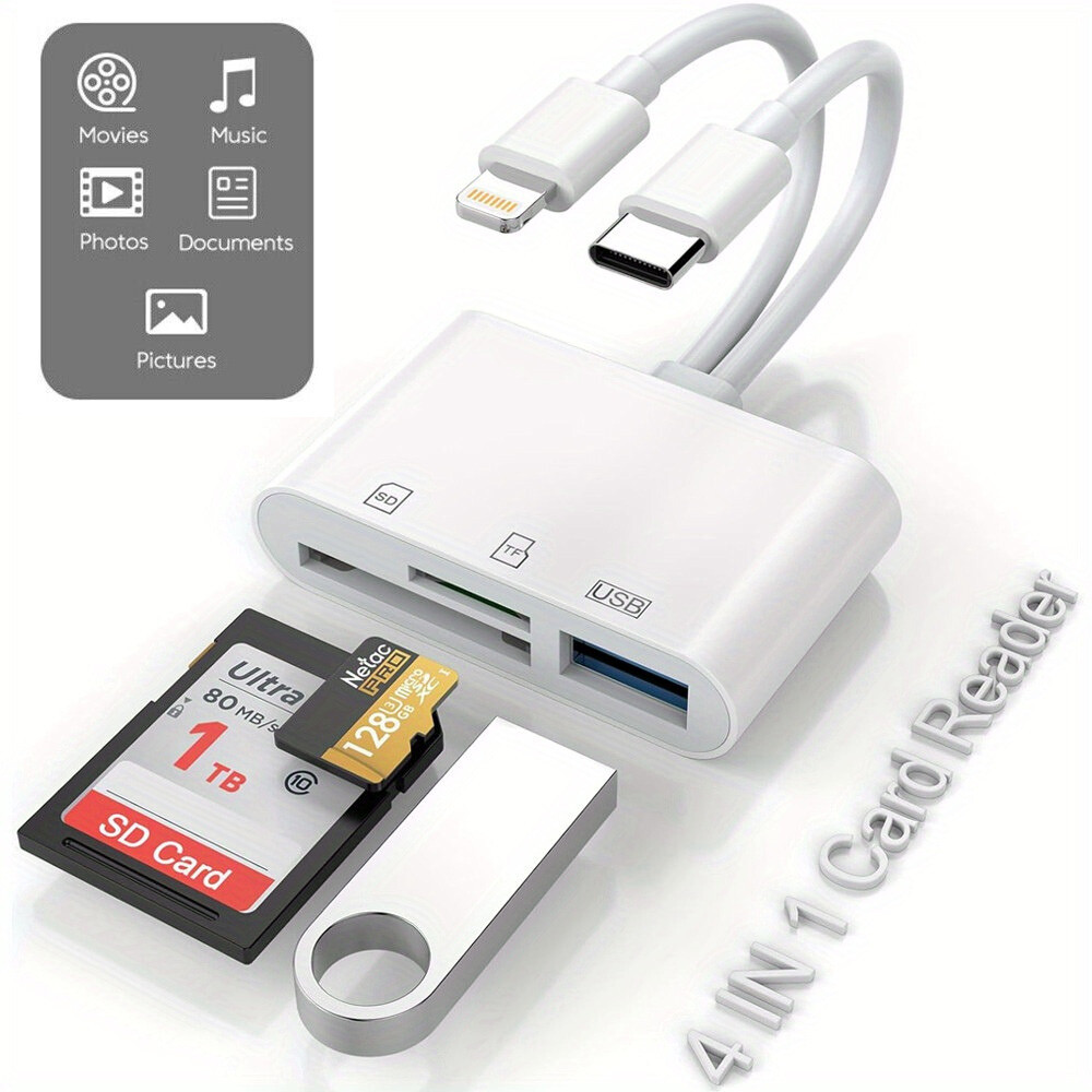 4-in-1 USB3.0 SD/TF Card Reader for iPhone/iPad/Android/PC OTG Adapter plug&play
