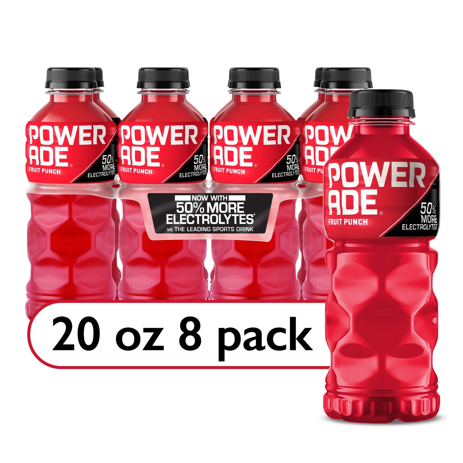 POWERADE 8 Count Fruit Punch Bottled Electrolyte Sports Drink, 20 fl oz