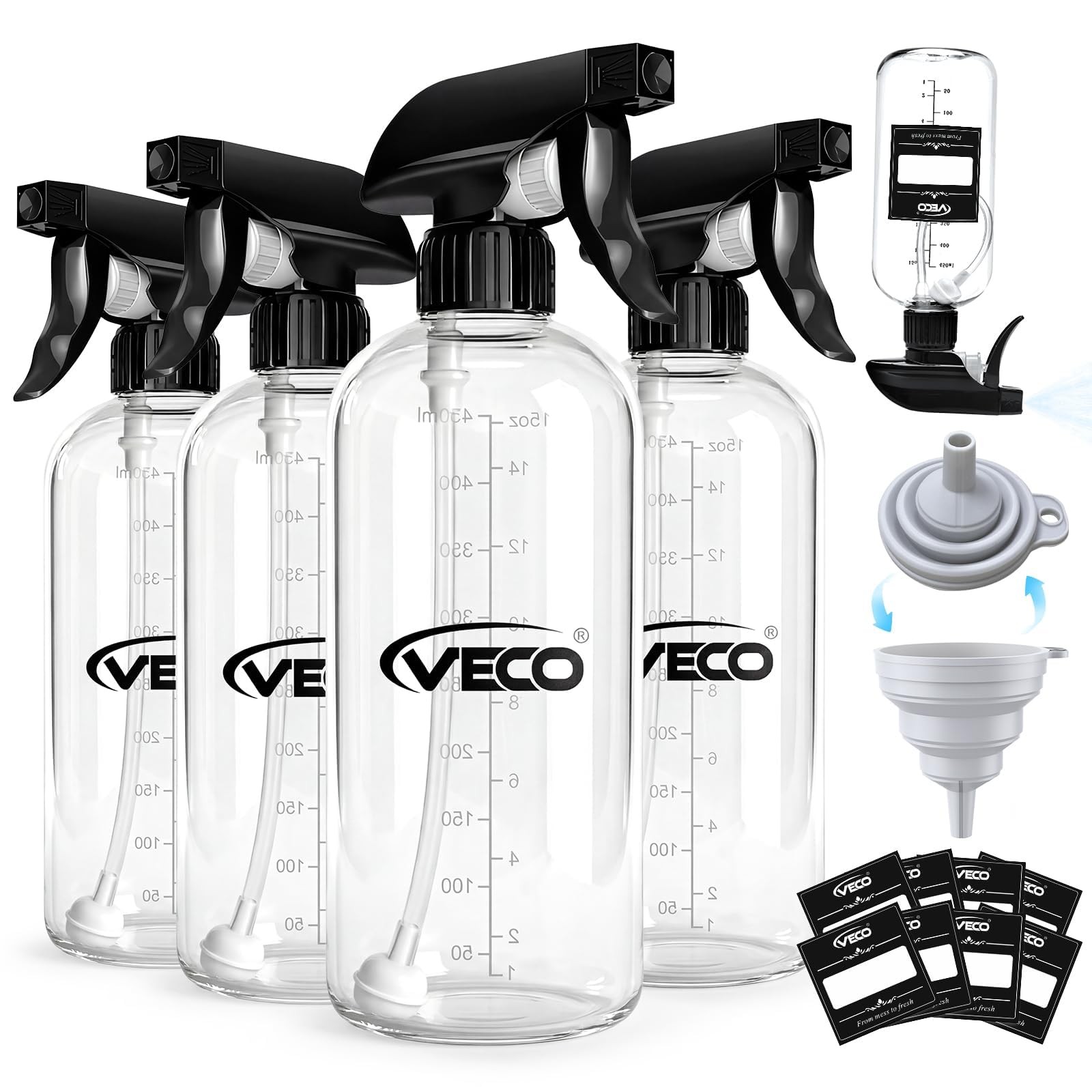 500mL 16oz Graduated Spray Bottles, 4Pack — 360° AnyAngle Spraying for Easy D...