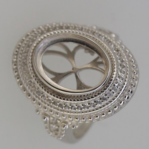 Sterling Silver Semi Mount Ring Setting Oval OV 14x10mm Cabochon White Solid
