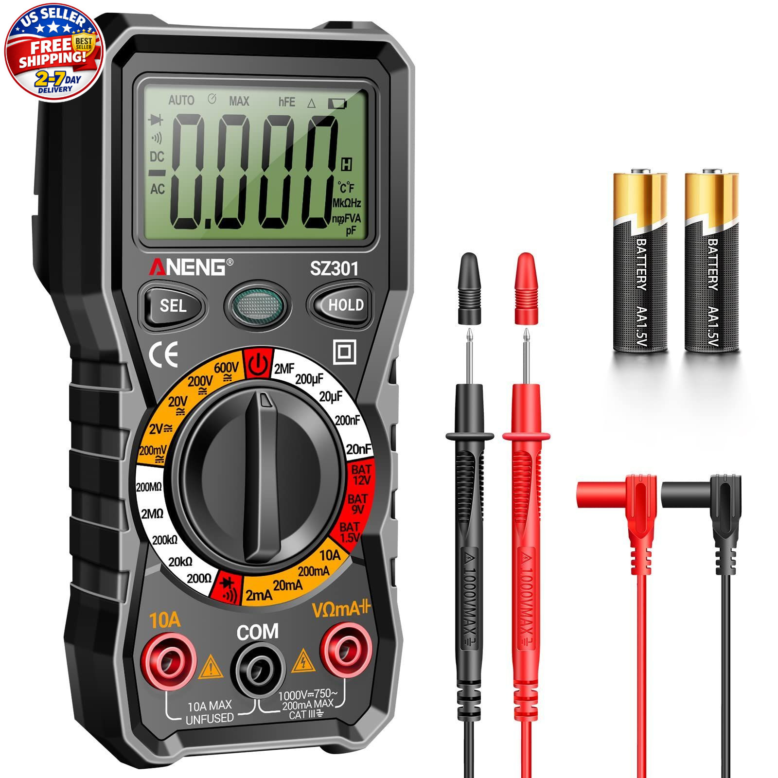 Digital Multimeter with Case,DC AC Voltmeter,Ohm Volt Amp Meter,Measures Voltage