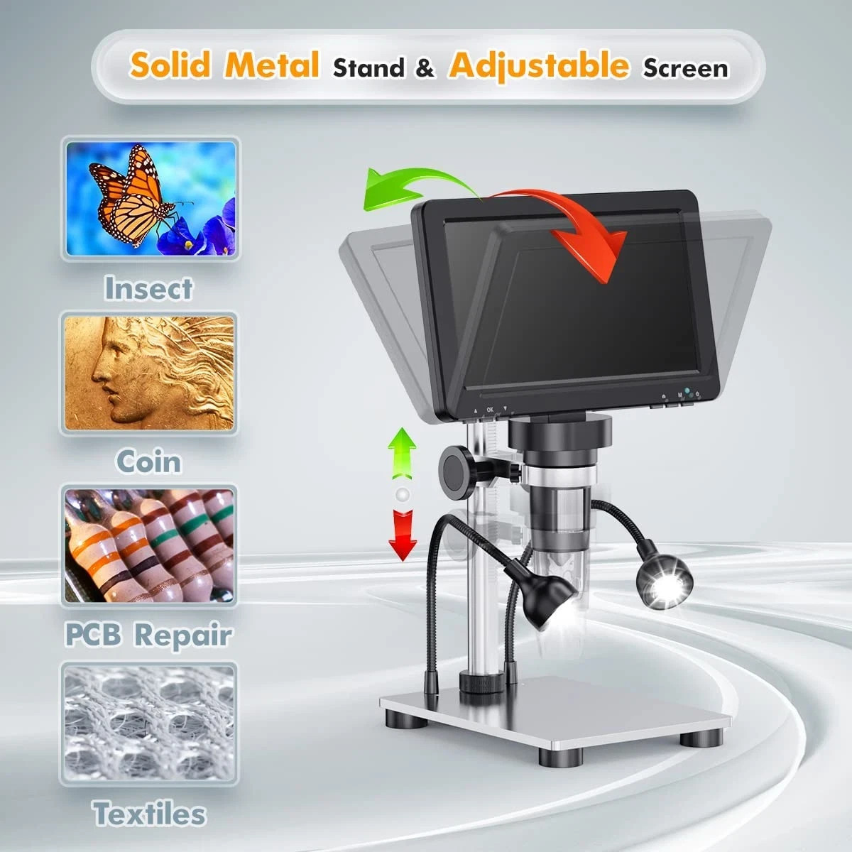 EDM9 7'' LCD Digital Microscope 1200X, 1080P Coin Microscope with Camera Sensor