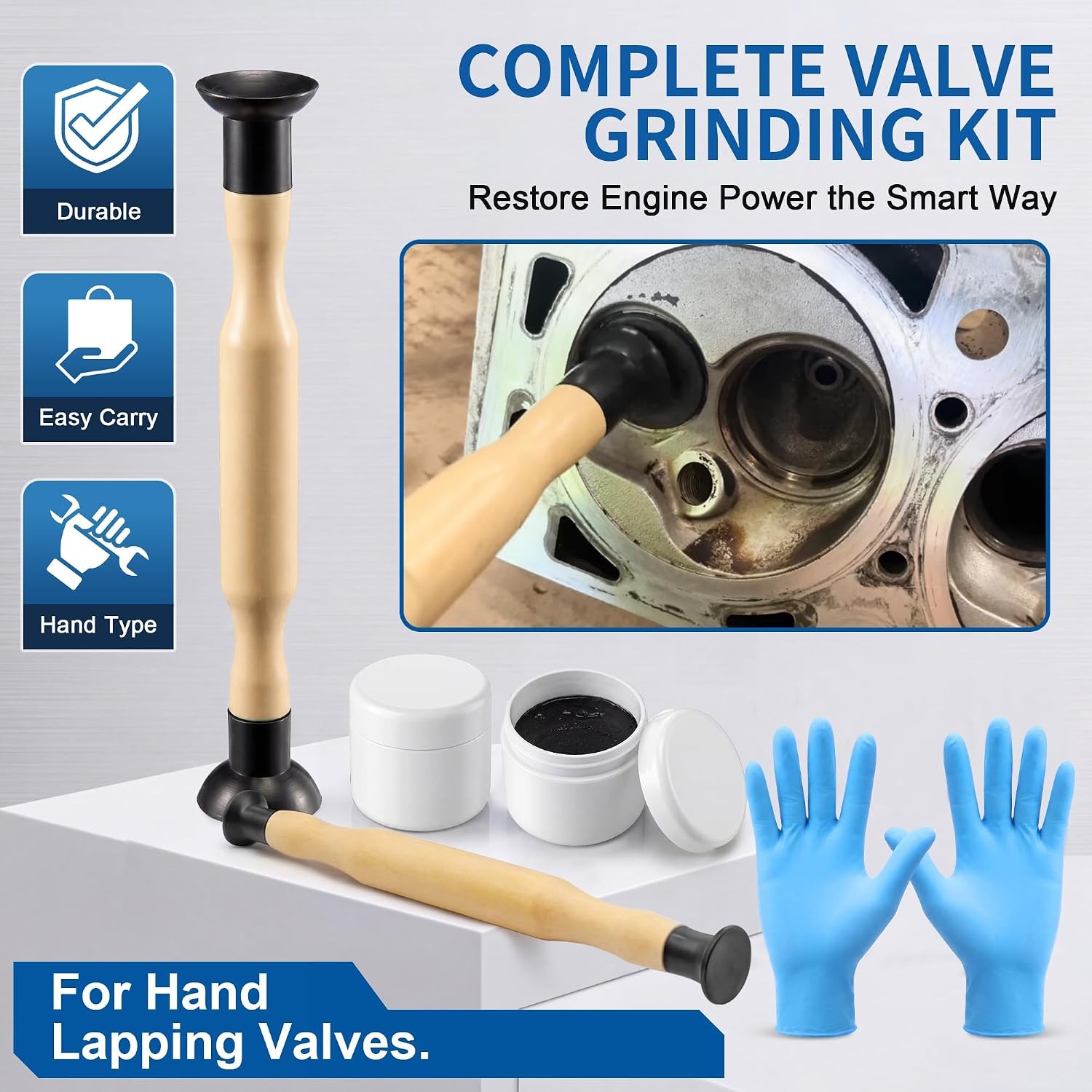 Complete Valve Grinding Kit with Lapping Sticks 120 220 Grit Compound Tool Set