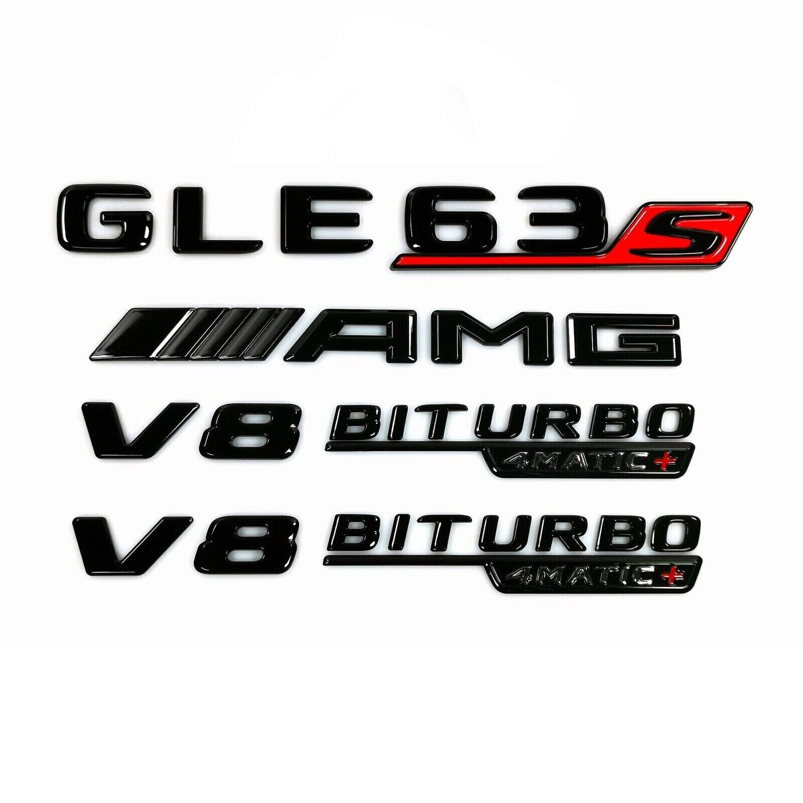 GLE63 S + AMG+V8 BITURBO 4MATIC+GLOSSY BLACK Emblem Badge For Mercedes Benz 2020
