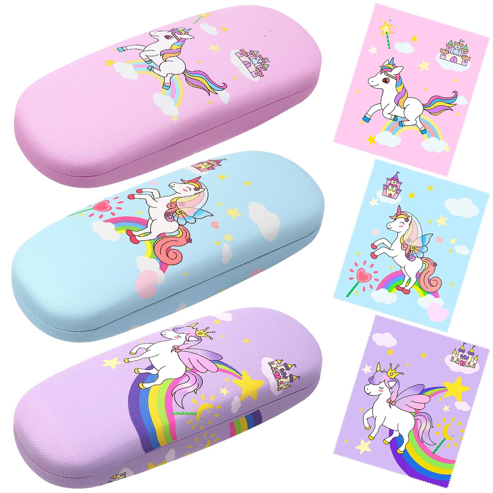 3 Pcs Cute Eyeglasses Case Hard Shell Storage Cases Unicorn Hard Clamshell Gl...