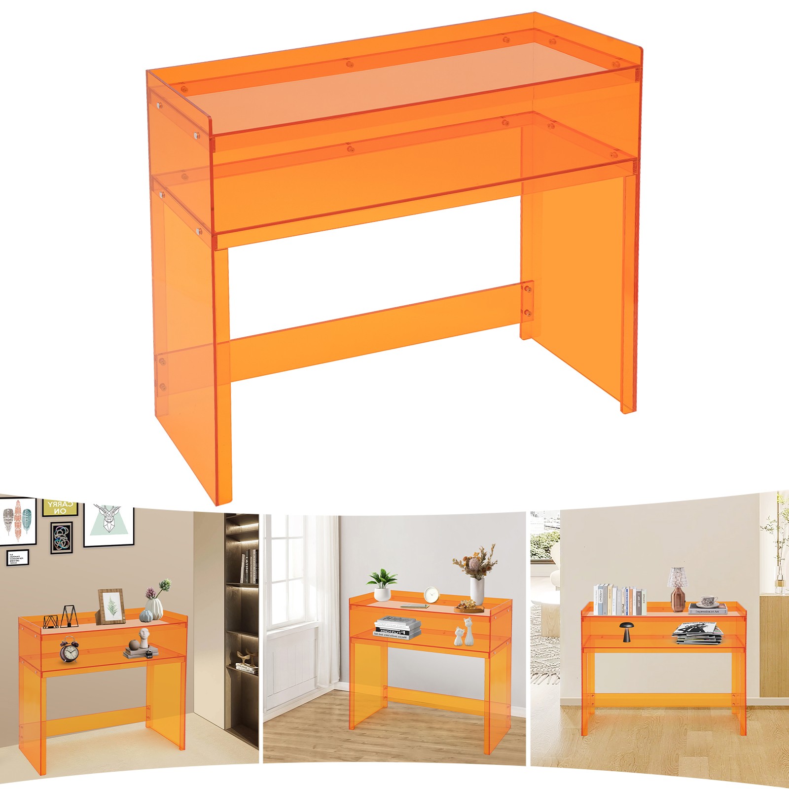 NEW Acrylic Desk Small Entryway Table with Open Shelves Entry Table 100*30*80cm