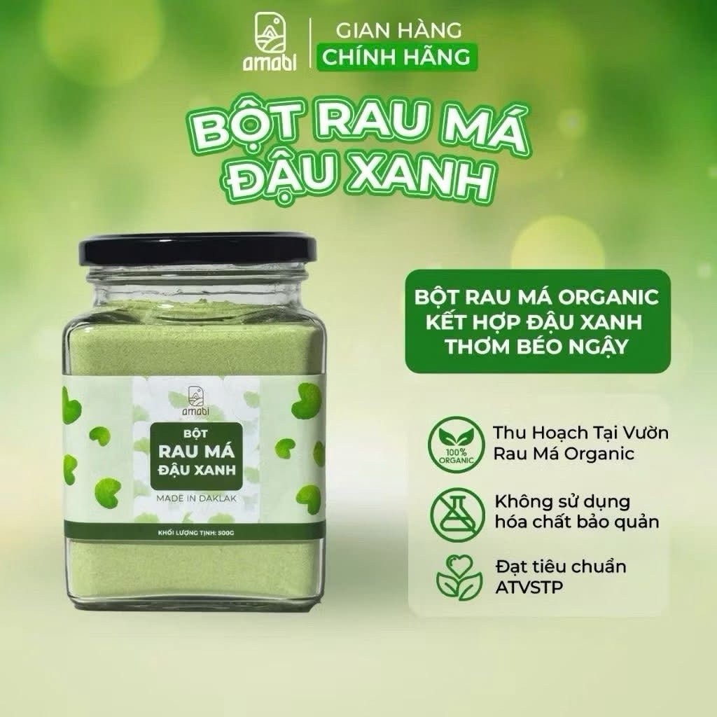 Bot Rau Ma Dau Xanh Organic Green Bean Powder,Glass Jaz 500g