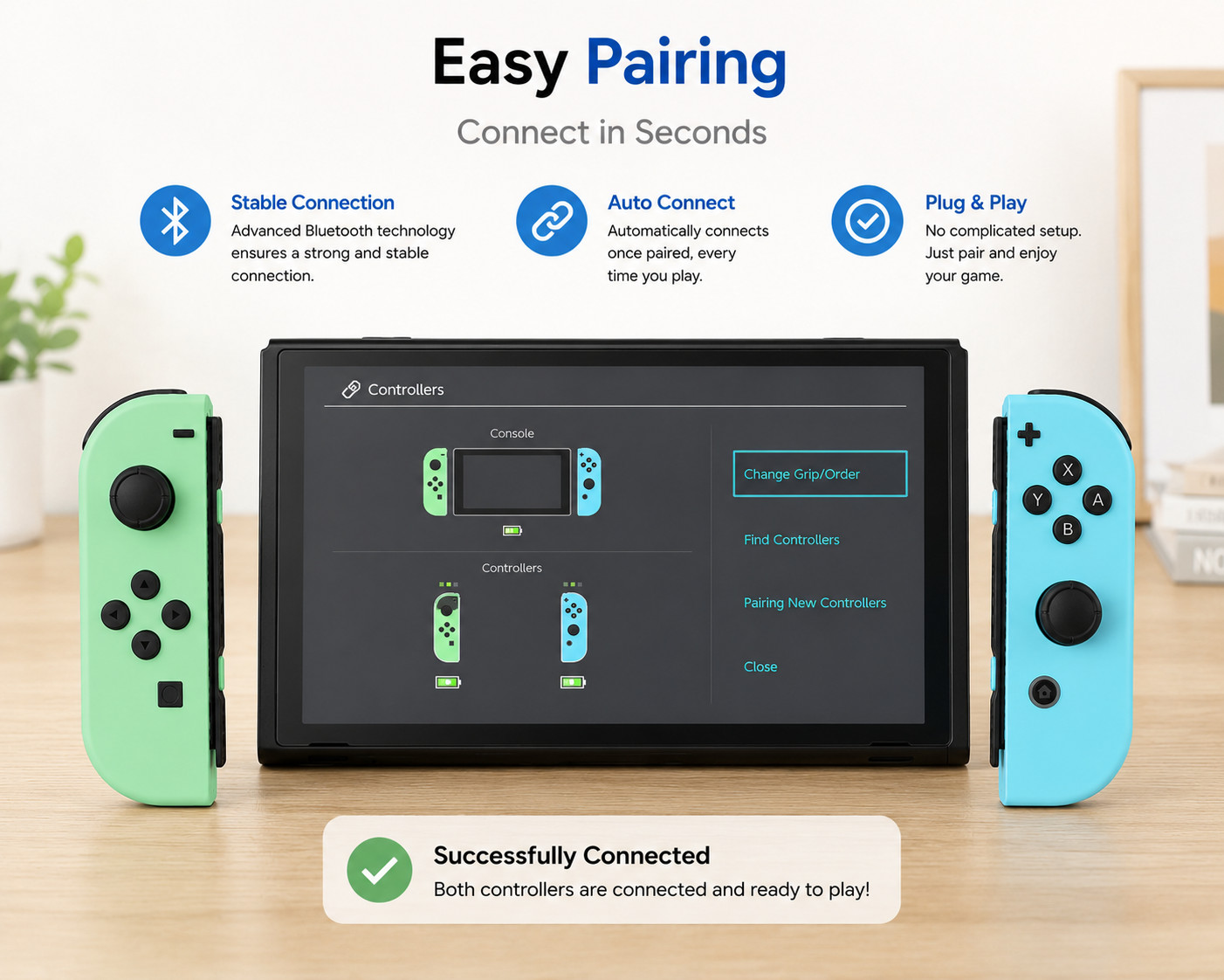 Wireless Controller Pair Compatible with Nintendo Switch L/R Green Blue