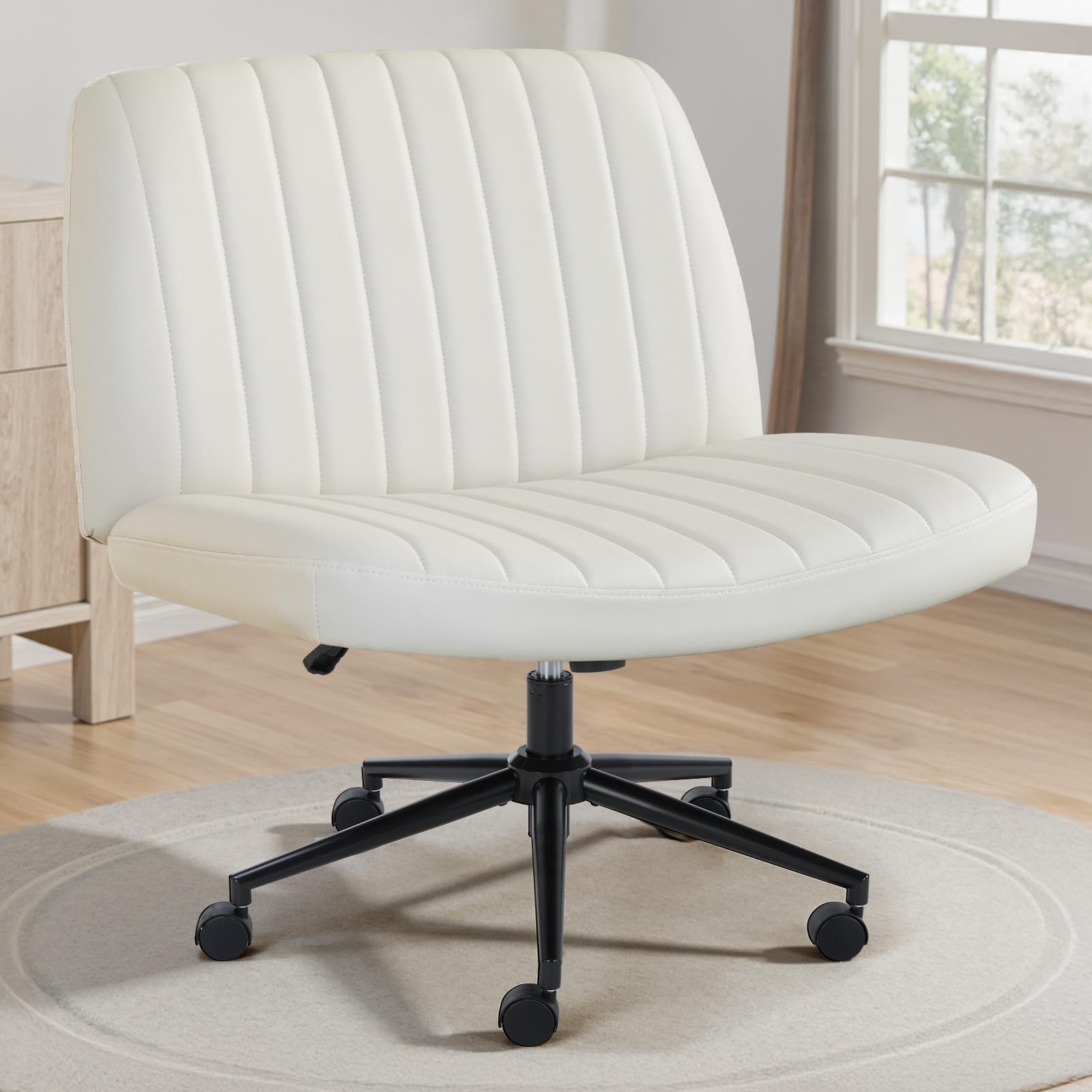 Criss Cross Chair with Wheels Wide Cross Legged Office Desk Vanity Chair Comf...