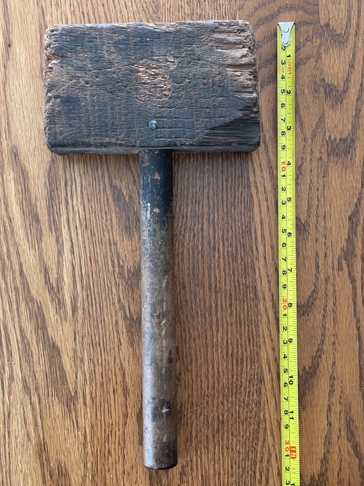 Vintage Unique in Good Condition Hand Made Wooden Mallet, 12" Long, Rustic