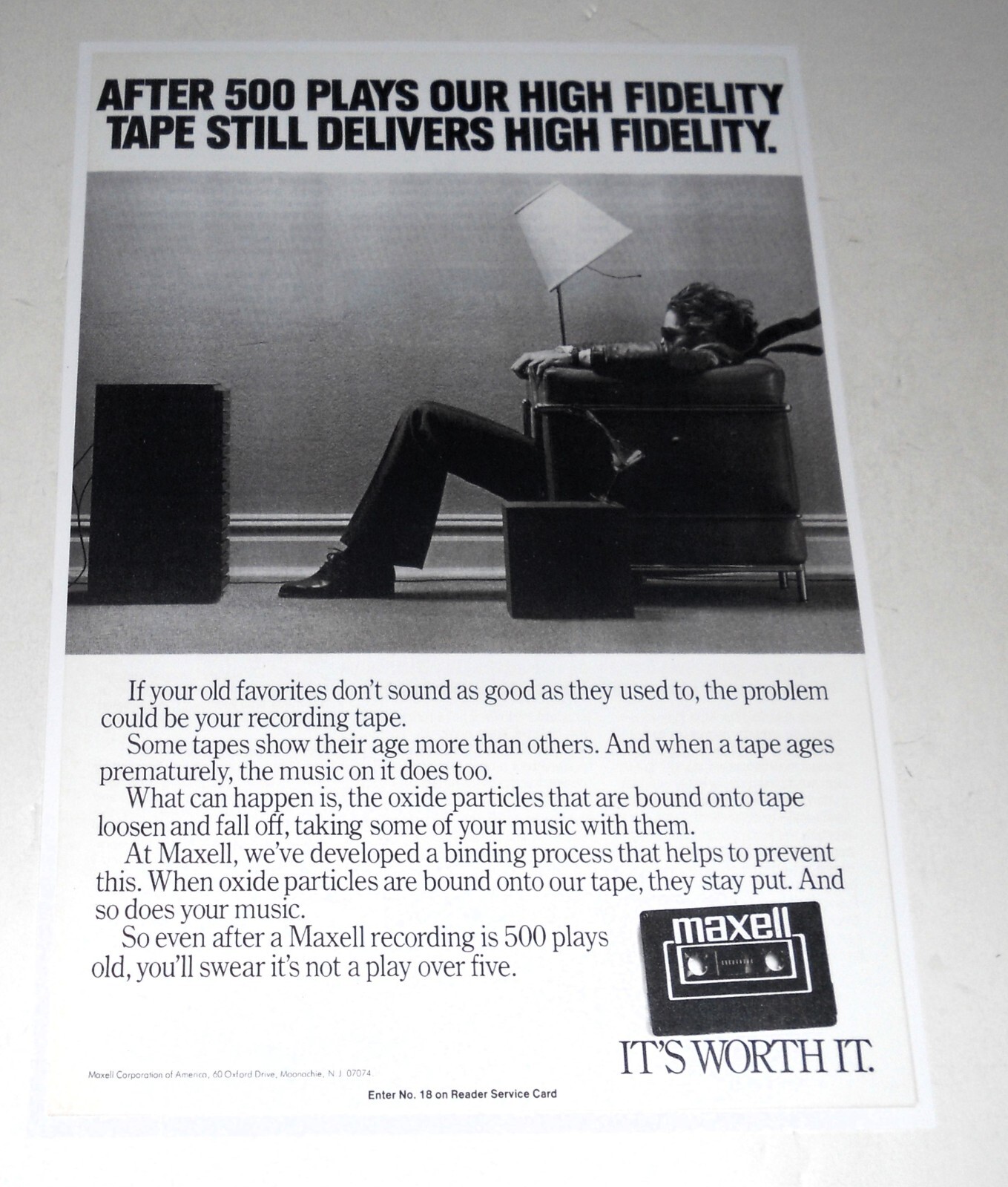 Maxell Tape "Blown Away" Cassette Poster 1982 19"x13" Famous 80's Pic JBL L100