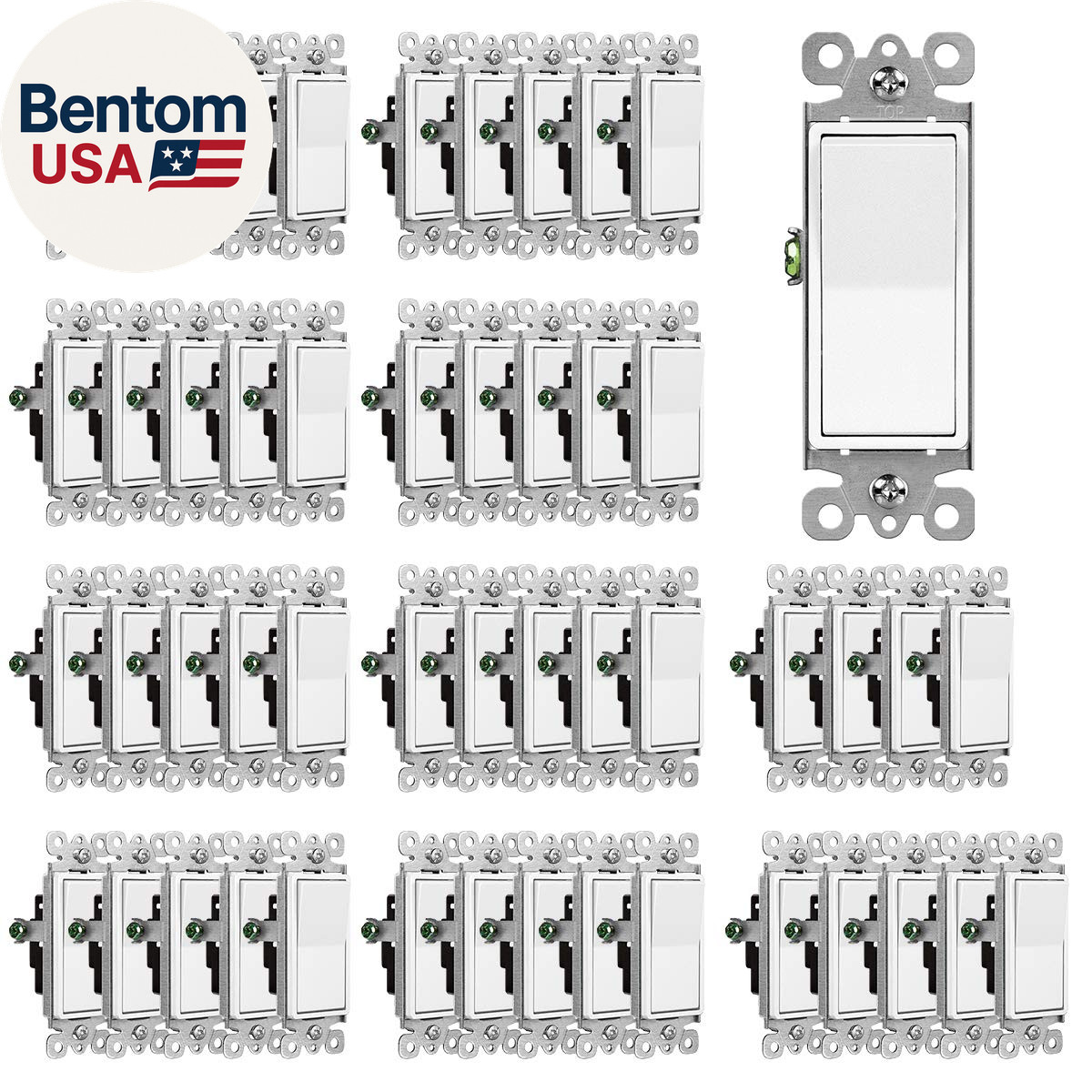 (50 Pack) CML Decorator Wall Light Switch, Single Pole Switch, 15A 120/277V, 3-Y