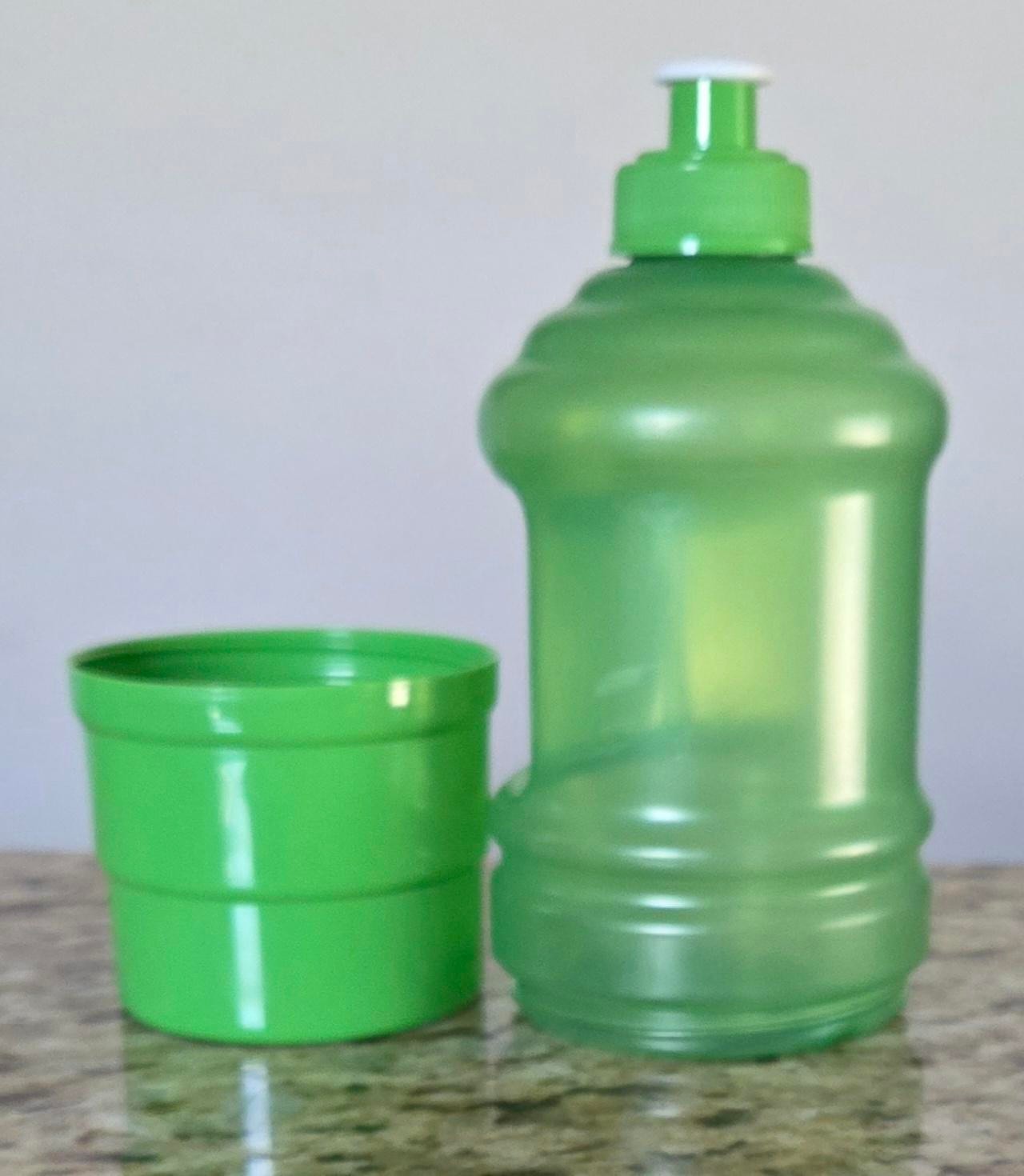 Green Water Bottle with Attached Snack Cup BPH Free