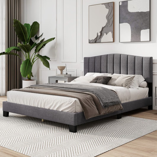 Modern Upholstered Bed Frame with Adjustable Vertical Channel Tufted Headboard-Q