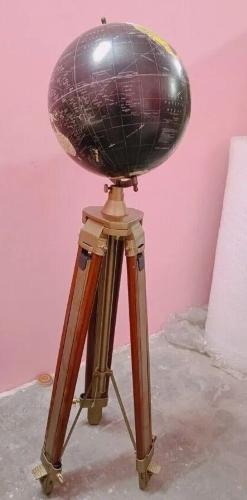 World Map Globe Antique Tripod Stand World Authentic Adjustable Modern Map Globe