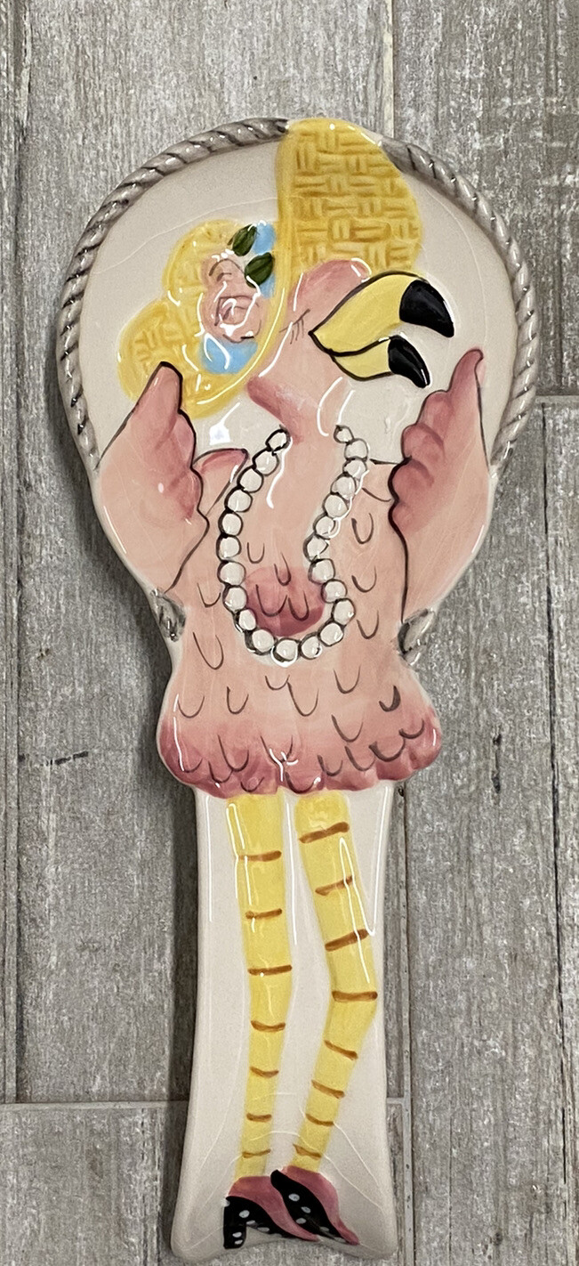 Blue Sky "MISS PRECIOUS" Ceramic FLAMINGO  Tropical BEACH DECOR Spoon Rest NEW