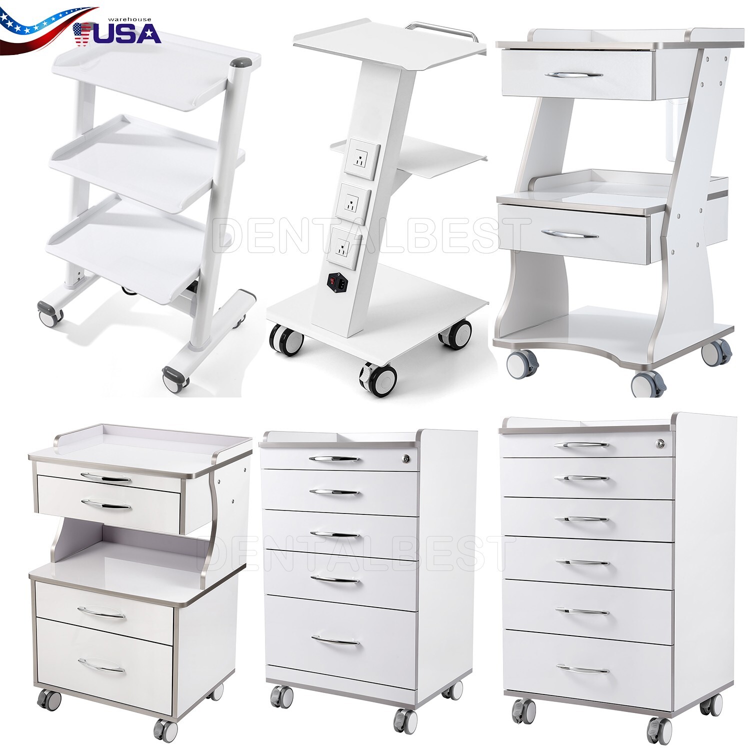 Dental Medical Cabinet Cart Mobile Storage with 2/3/4/5 Drawers/ Trolley Cart
