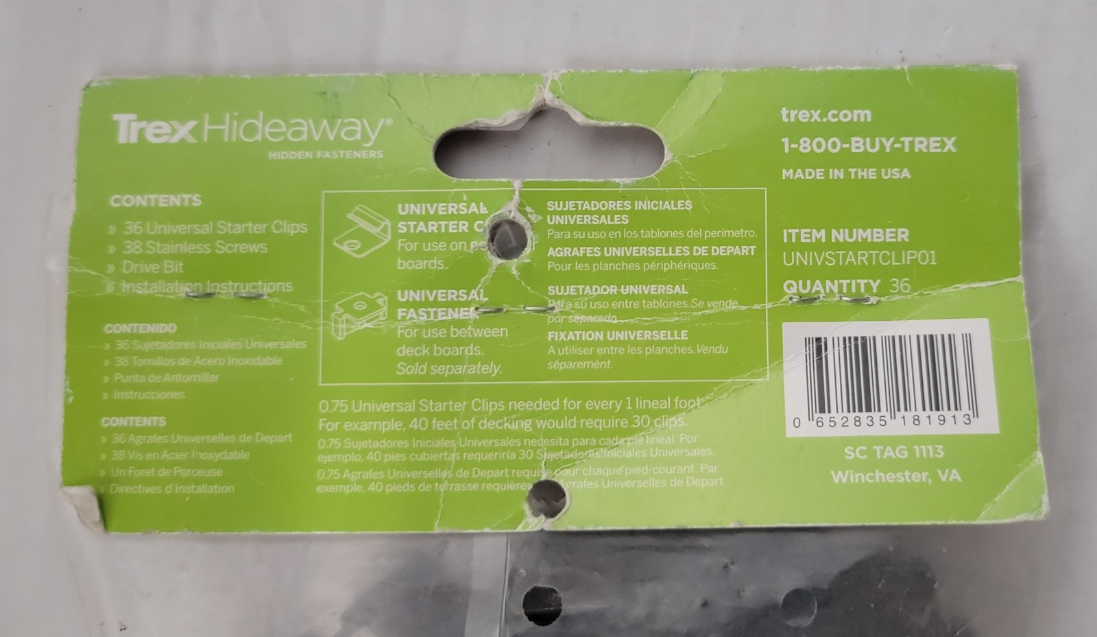 Trex Hideaway Universal Starter Clip 36 pc 400 Sq Ft Kits