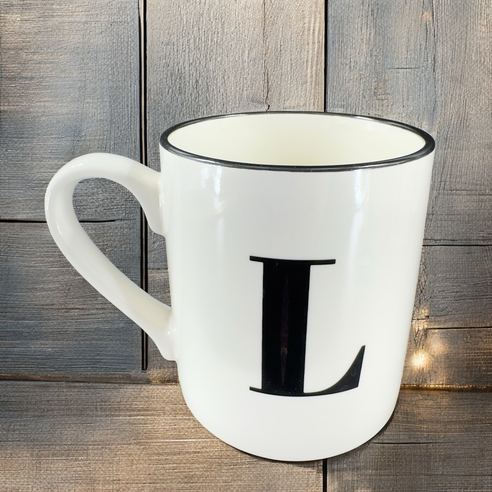 Threshold Monogram Initial L Coffee Mug Cup Ceramic White Black Black Lines 16oz