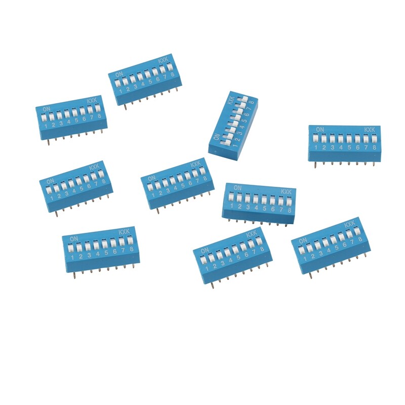 (R) 10 Piece 2.54mm Spacing 8-Position 16-Pin DIP Switch 8P - Blue R8P6-