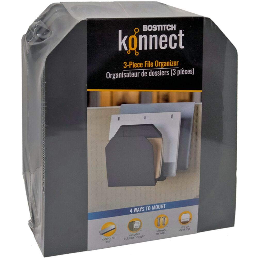Bostitch Konnect l 3 Piece File Organizer l 4 Ways to Mount l Grey