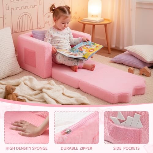 Valentine Kids Chair or Couch for Toddler, 2-in-1 Soft Foldable Couch, Bow