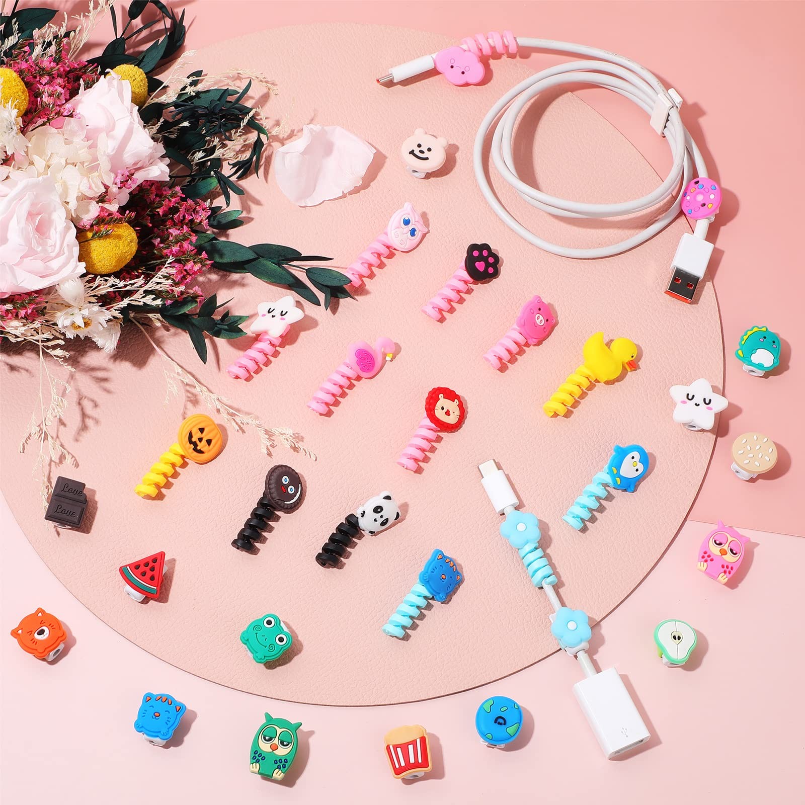 Flutesan 32PCS Cartoon USB Cable Protectors Set