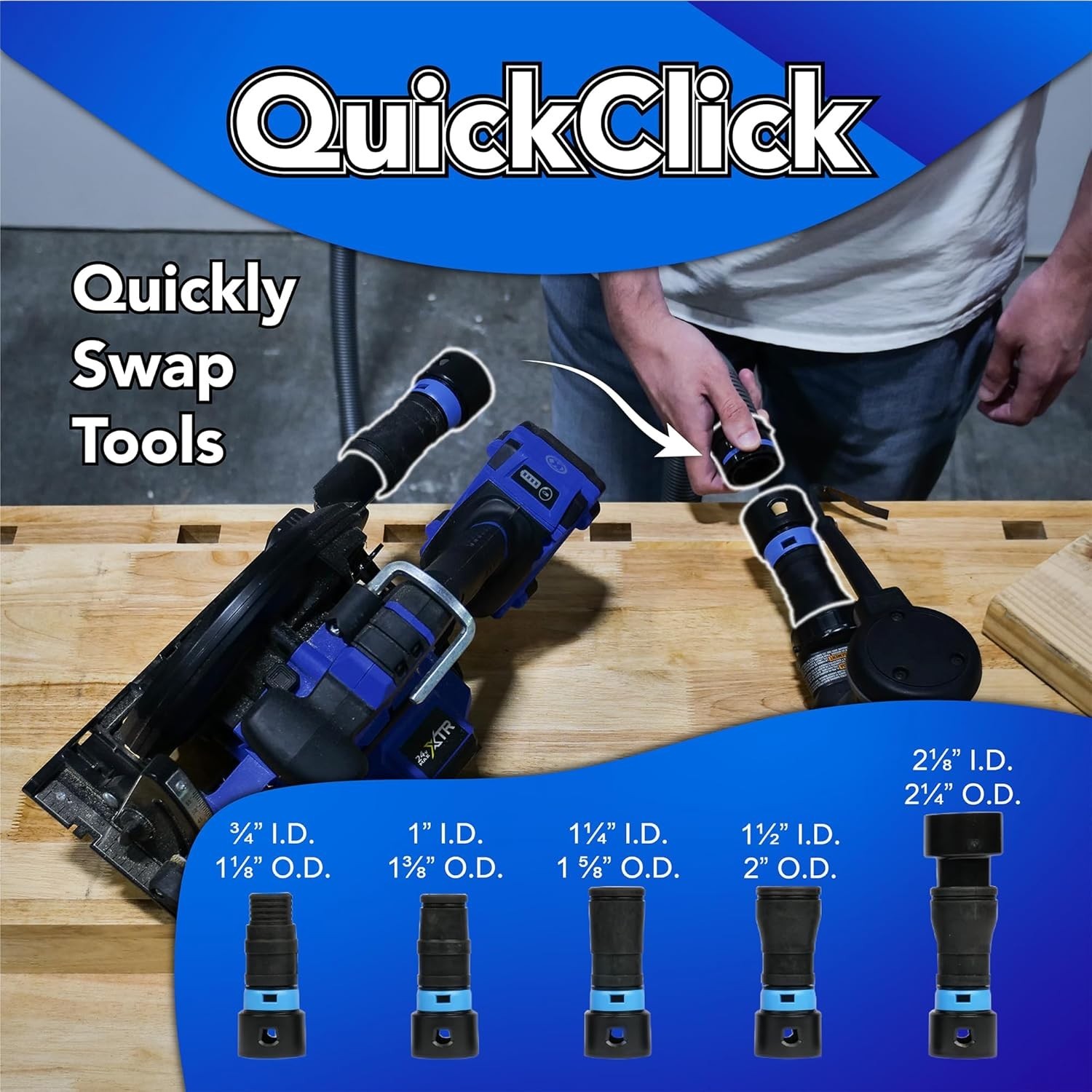 Quick Click Expanded Multi-Brand Power Tool Adapter Set for Dust Collection