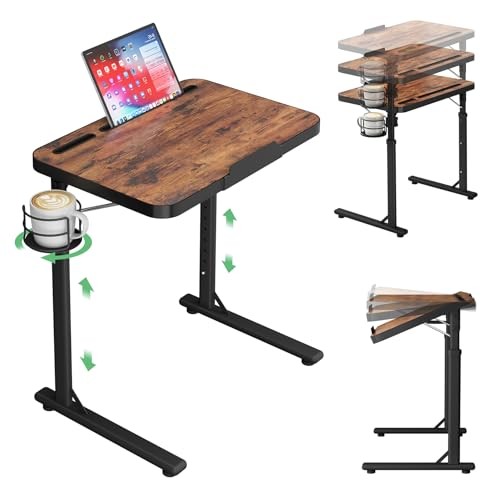 Adjustable TV Tray Table, Large Folding TV Food Tray with Tilting Tabletop,