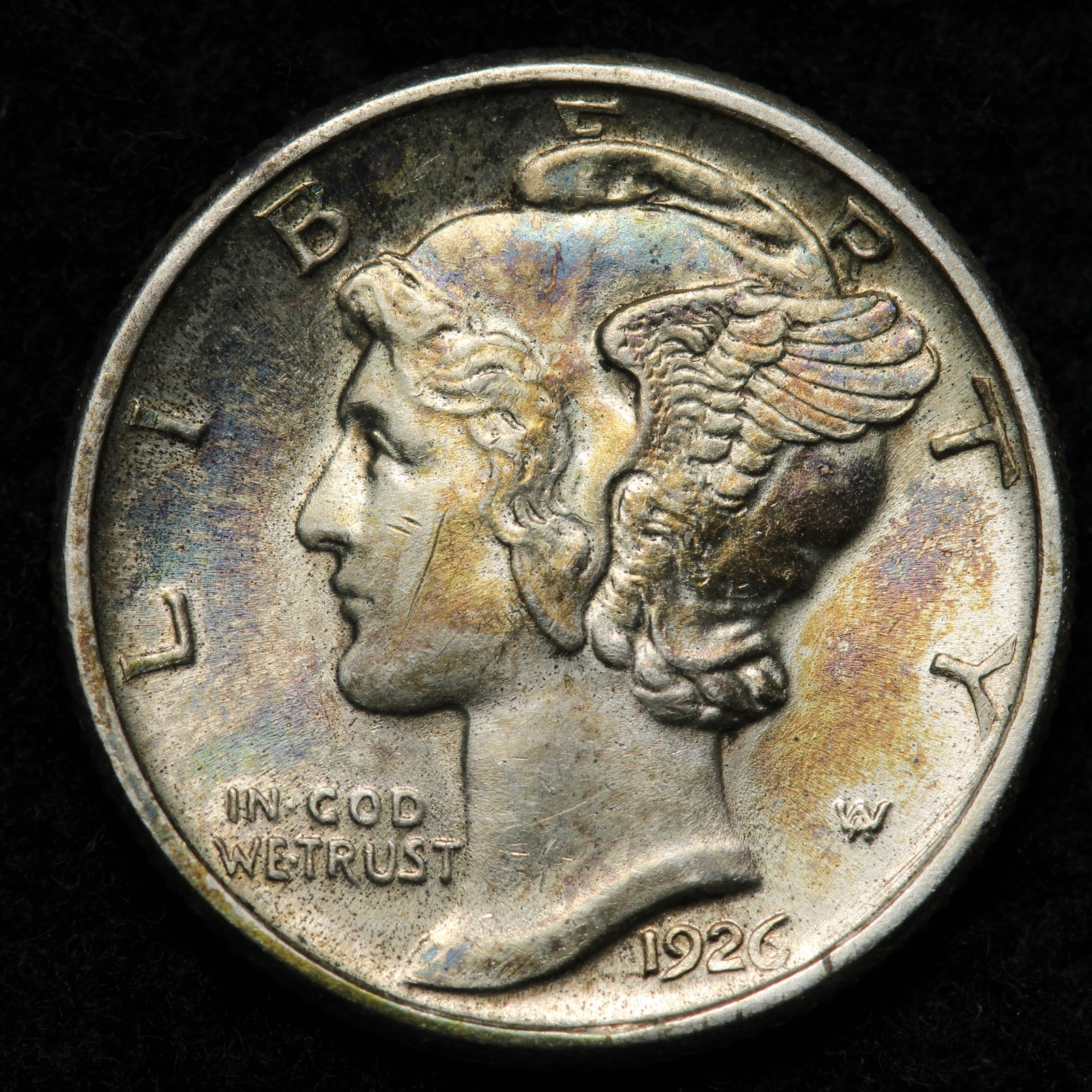 1926-D Mercury Silver Dime GEM BU *UNCIRCULATED* MS TONED E281 AGWBF
