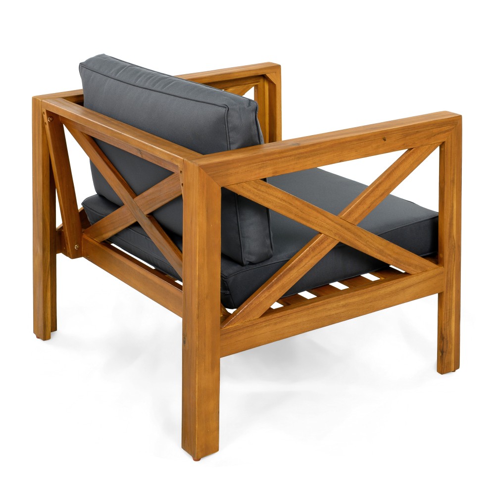 Set of 4 Weatherproof Acacia Club Chairs w/ Gray Outdoor Cushions