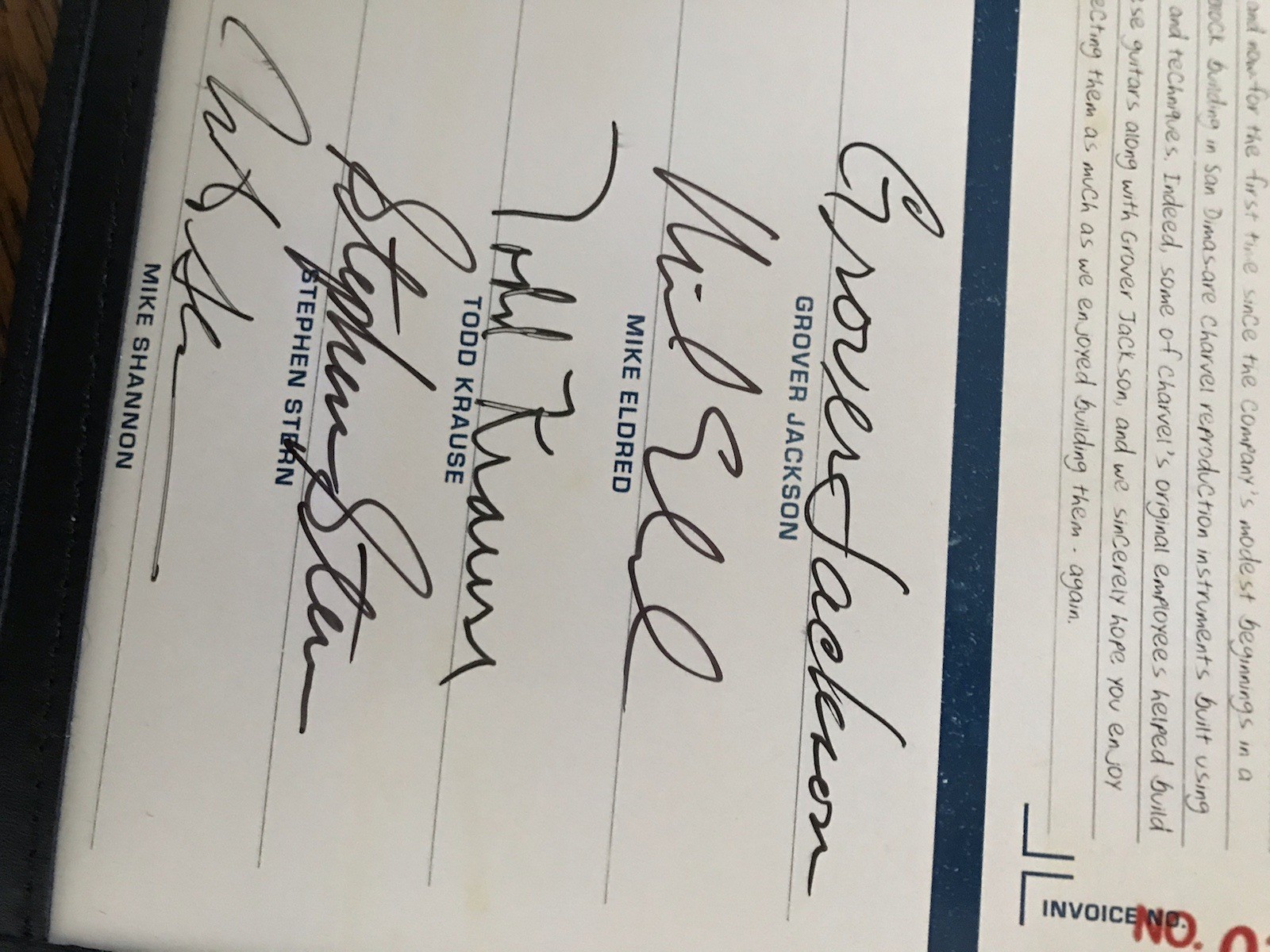 Rare Charvel Masterbuilt COA Booklet Signed!!!