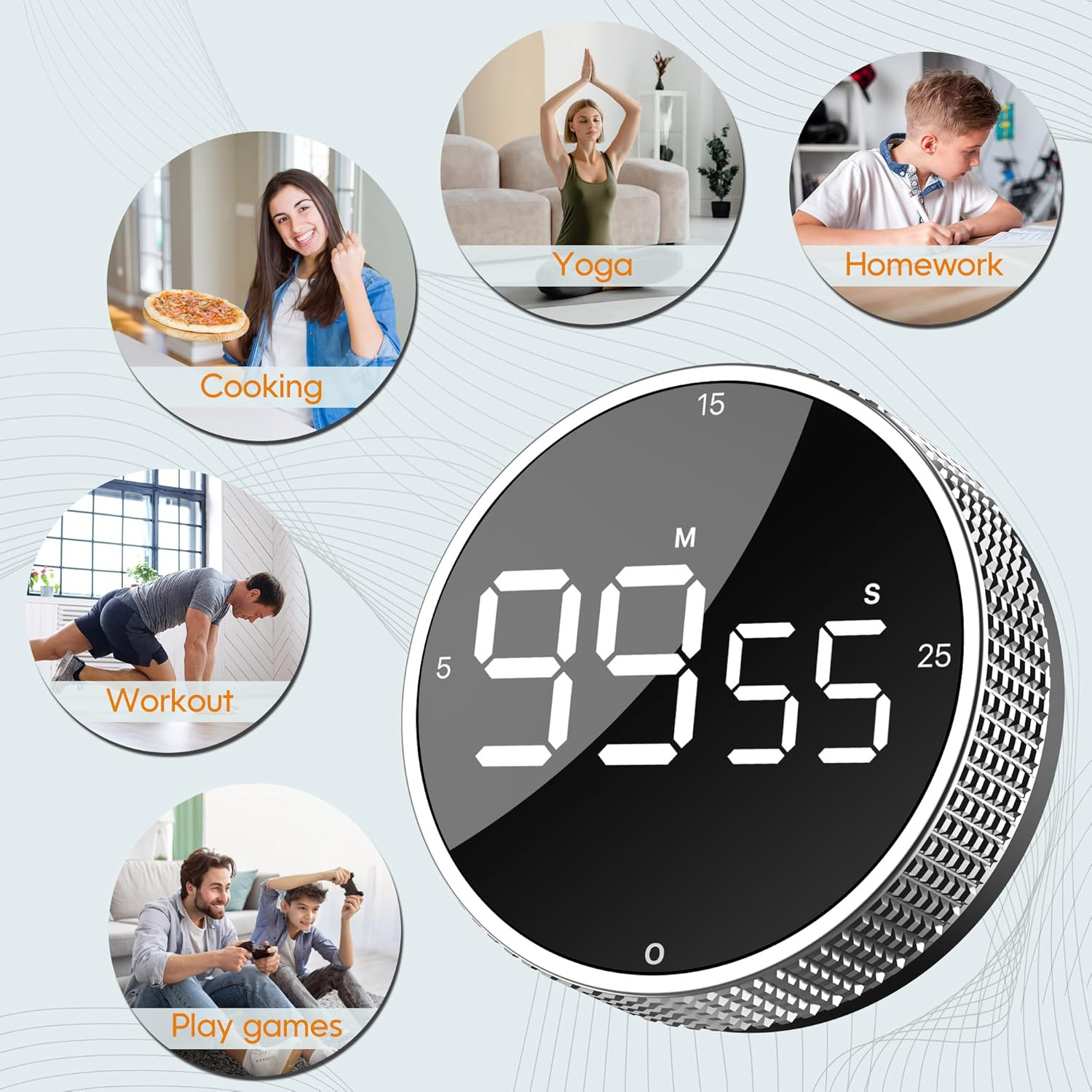 Upgrade Digital Kitchen Timer - Magnetic Countdown Countup Visual Pomodoro Timer