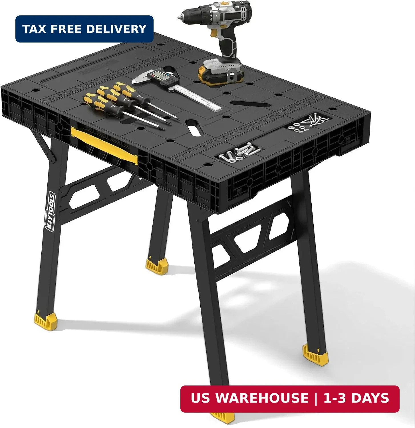 Portable Work Table, 1650lbs Capacity, Folding Work Bench, Black | 34"x25"x31",