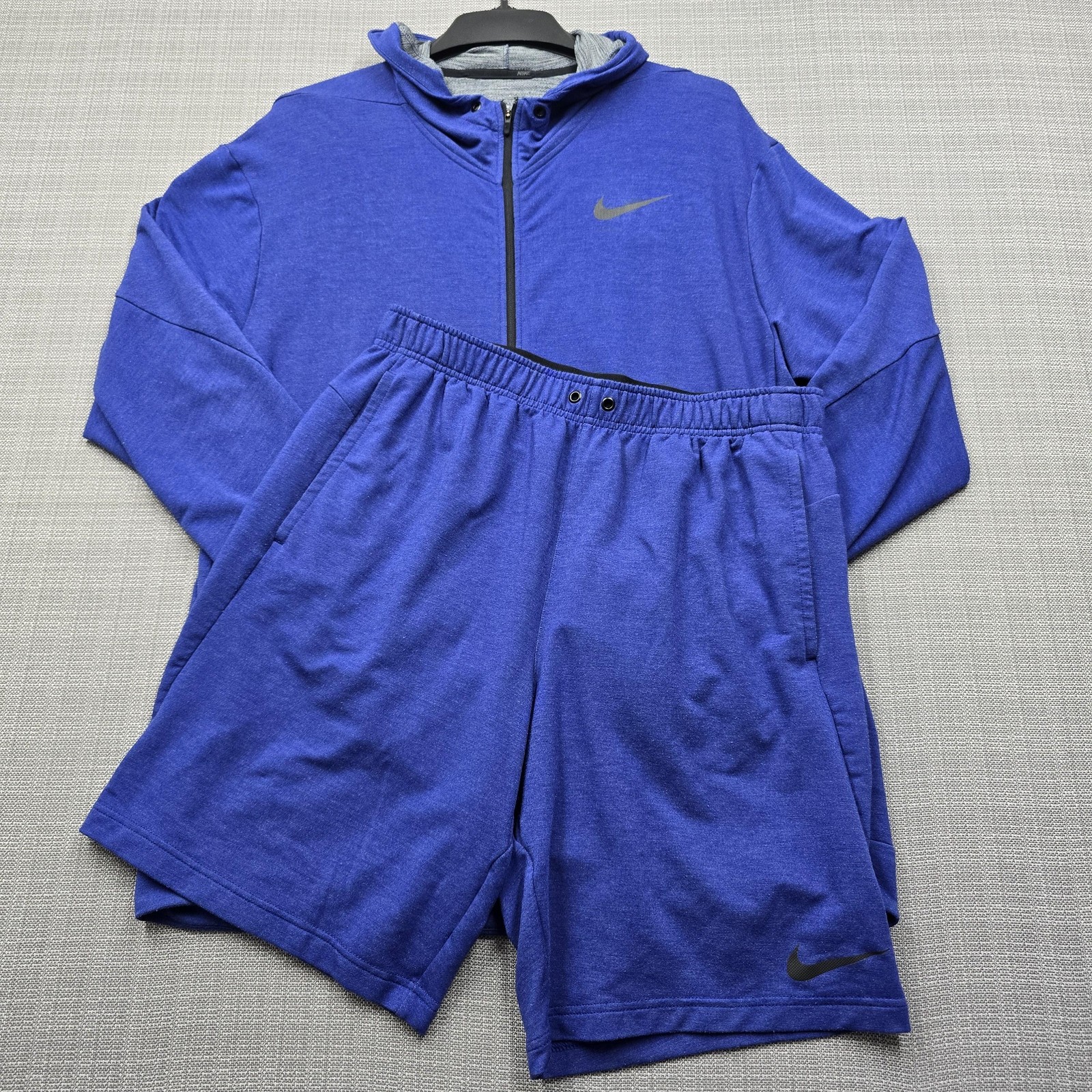 Nike Dri-FIT Hoodie Shorts Set Mens XL Top L Shorts Blue Athletic Training
