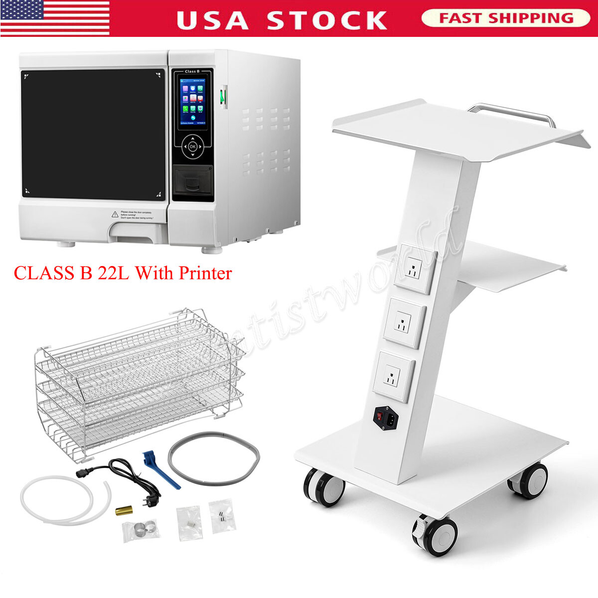 22L Dental Autoclave Steam Sterilizer Class B Built-in Printer/Mobile Cart Ups