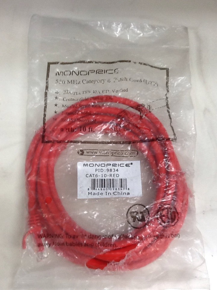 Monoprice 10ft 550 Mhz Category 6  Patch Cord (UTP) CAT6-10-RED