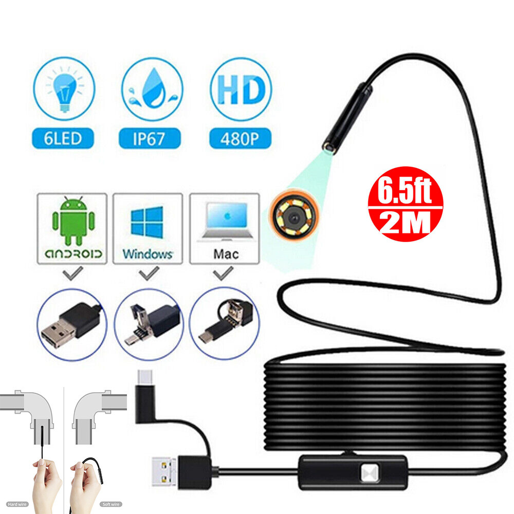 IP67 Waterproof USB Endoscope Borescope Snake Inspection Camera Android 2M US