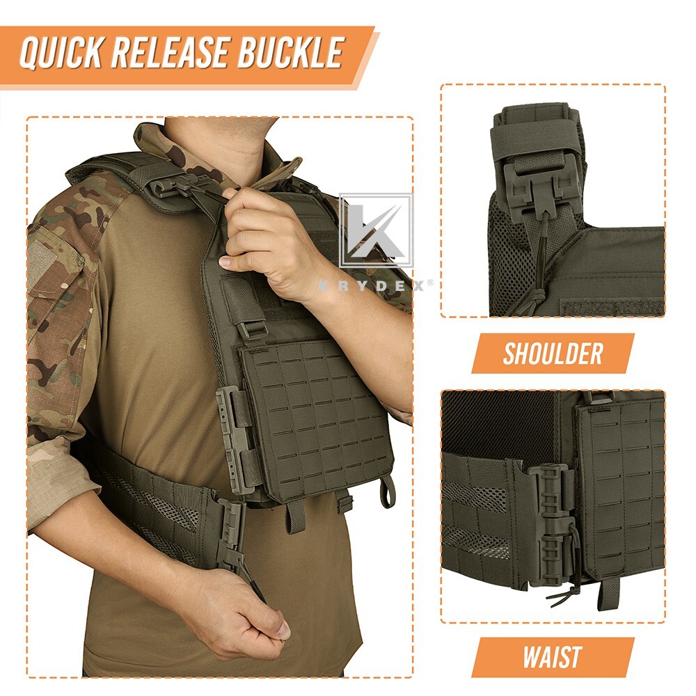 KRYDEX Tactical Plate Carrier Quick Release MOLLE Panel with Clip Ranger Green