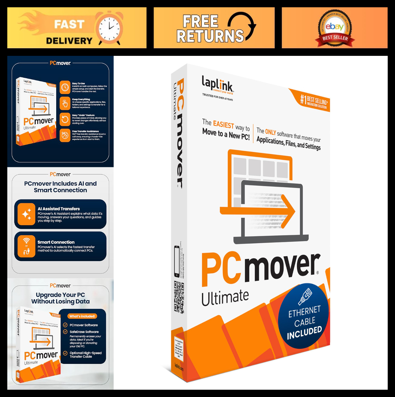 Data Transfer Software for PC Migration - Move Apps, Files & Settings - 1 Licens